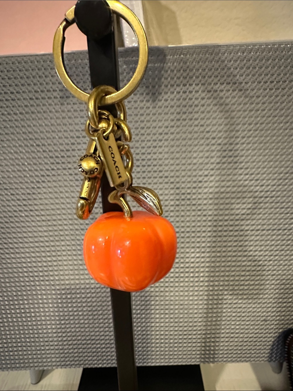 Coach Gold-Tone Keyring with Bright Orange Pumpkin Charm
